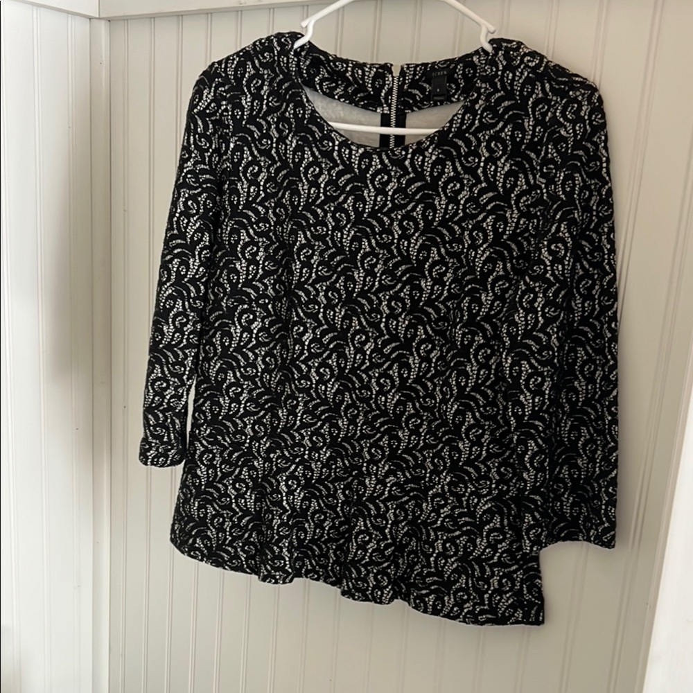 J. Crew Black and White Lace Pattern Blouse